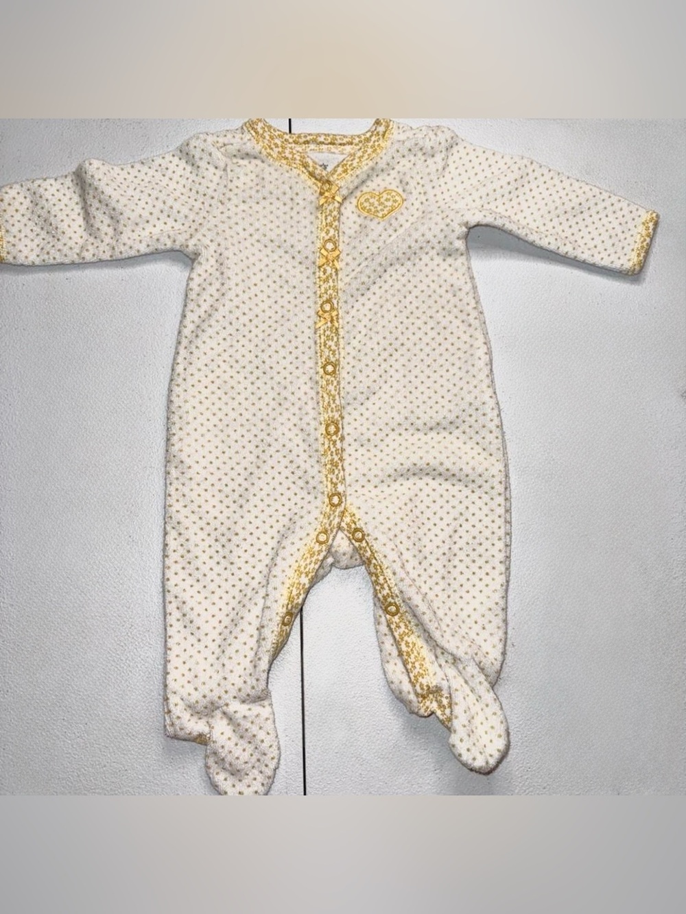Carter's Cream Footed One-Piece with Yellow Trim and Heart Accent